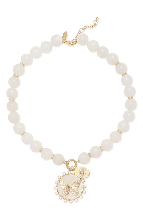 Reva Butterfly Pendant Synthetic Turquoise Bead Necklace