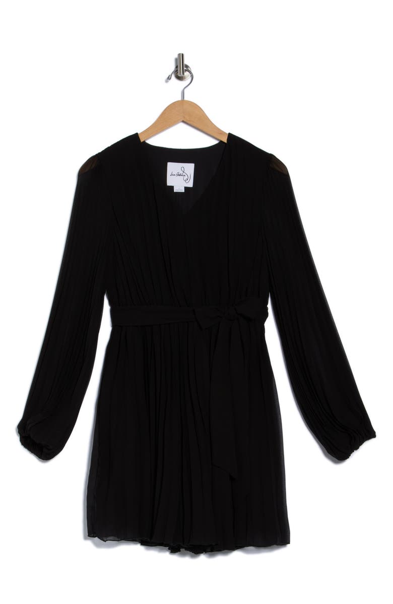 Sam Edelman Pleat Long Sleeve Minidress, Alternate, color, Black