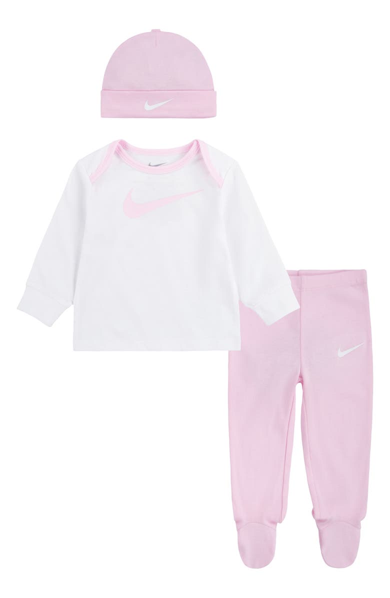 Nike Swoosh Top, Footed Leggings & Hat Set, Main, color,