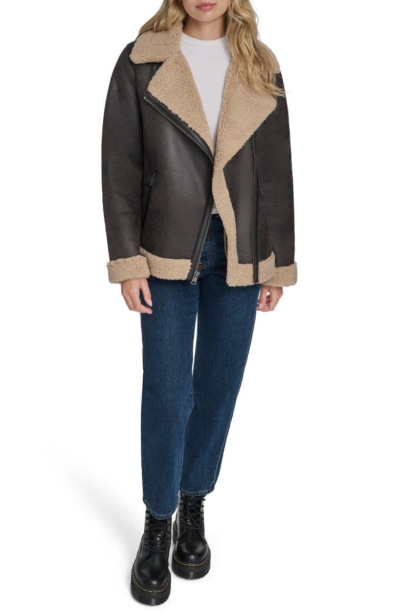 Levi's Faux Shearling Lined Faux Leather Moto Jacket, Alternate, color, Mole/ Sesame
