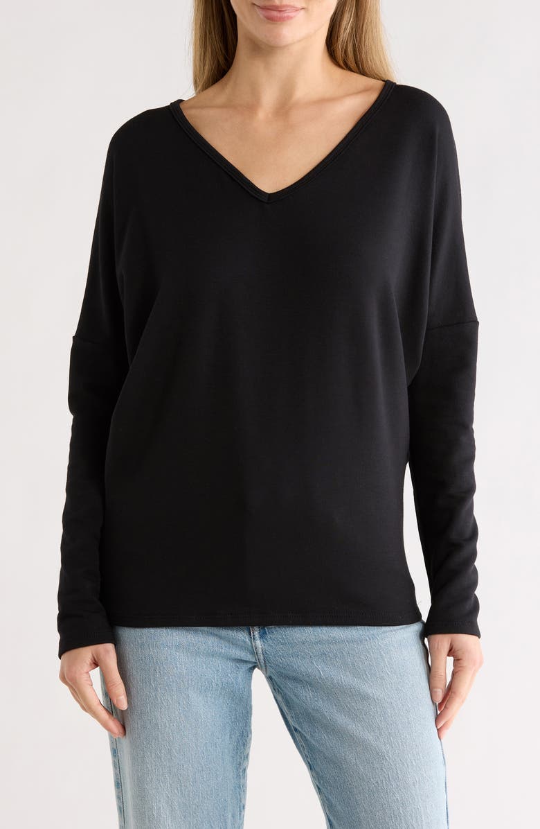GO COUTURE V-Neck Dolman Sleeve Sweater, Main, color, Black