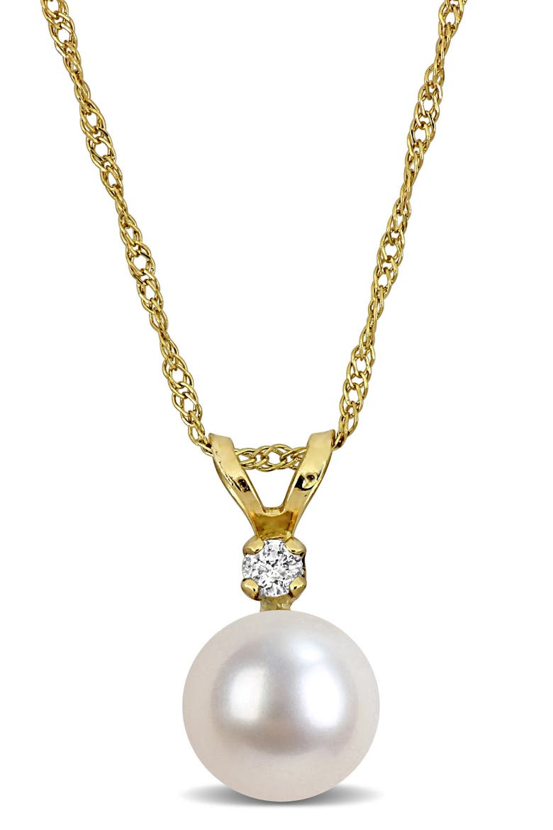 14K Yellow Gold Cultured Pearl & Diamond Pendant Necklace, Main, color, GOLD