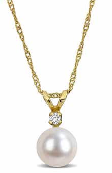 14K Yellow Gold Cultured Pearl & Diamond Pendant Necklace