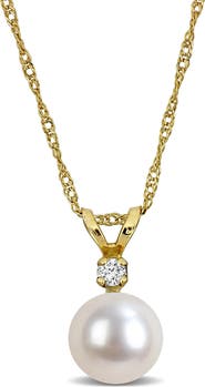 DELMAR 14K Yellow Gold Cultured Pearl & Diamond Pendant Necklace