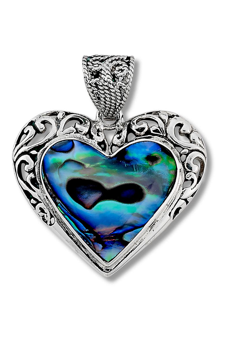 Sterling Silver Abalone Heart Pendant, Main, color, BLUE AND GREEN