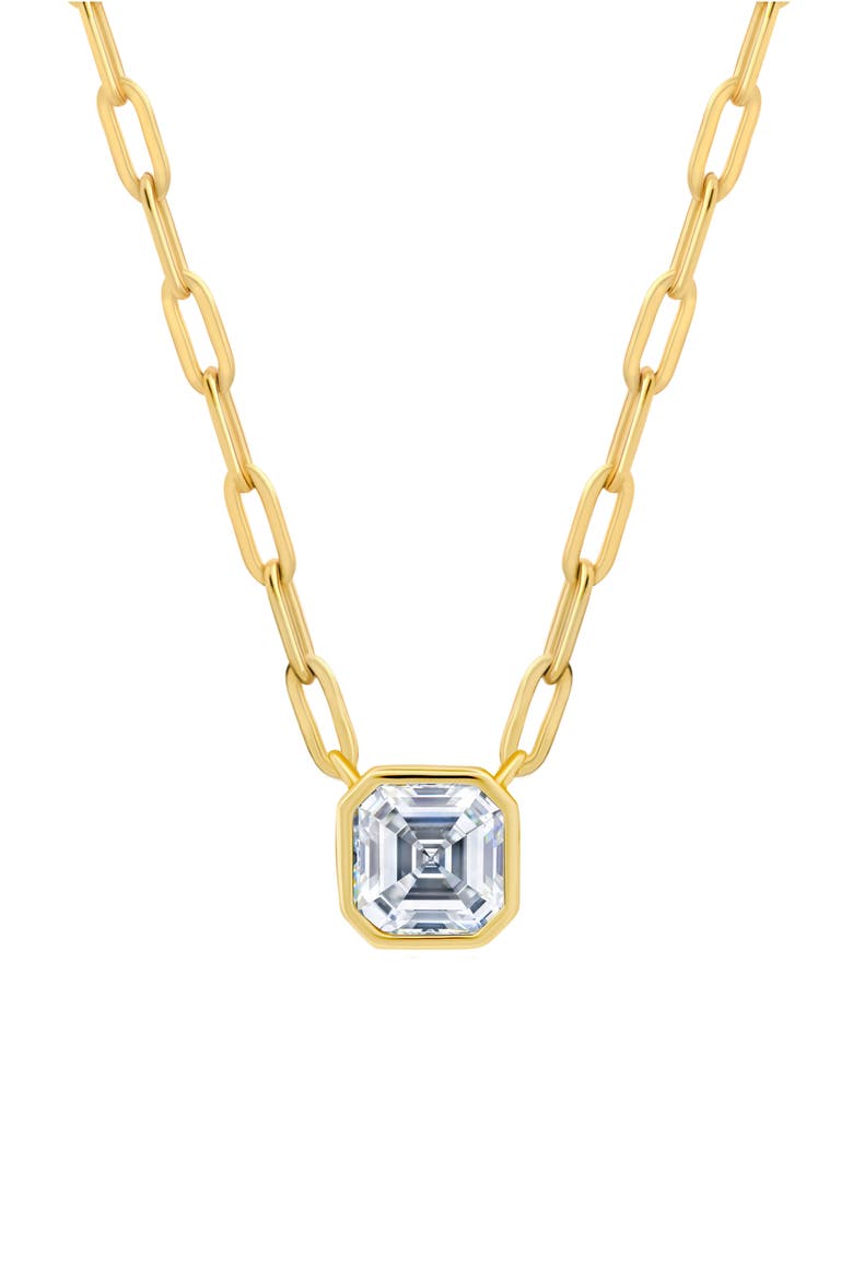 Bezel Set Asscher Cubic Zirconia Pendant Necklace, Main, color, GOLD