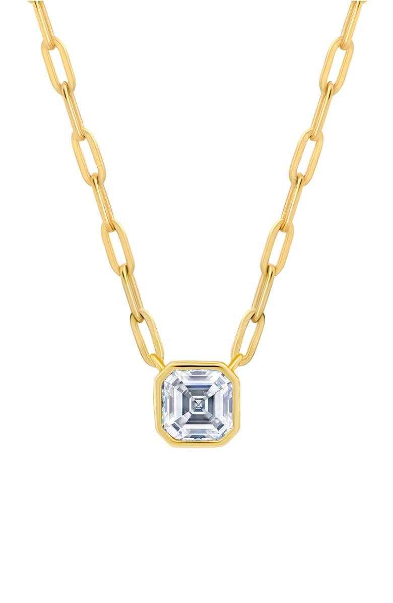 Crislu Bezel Set Asscher Cubic Zirconia Pendant Necklace, Main, color, Gold