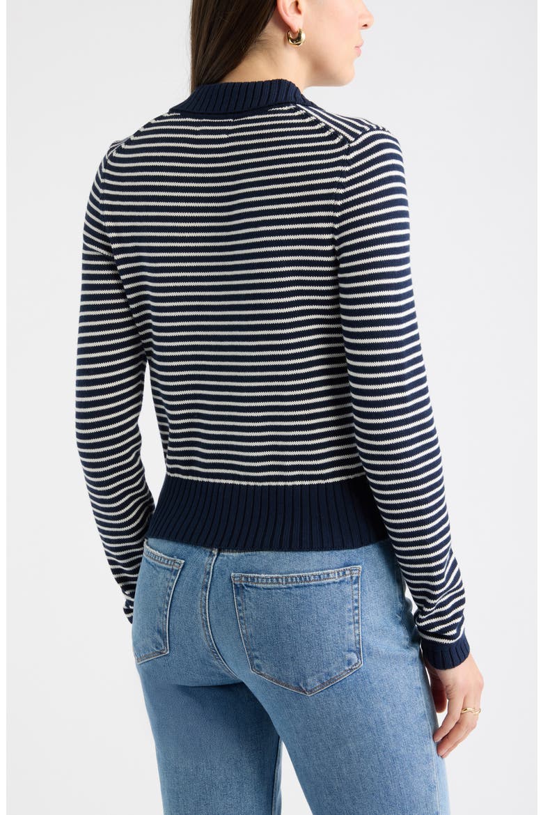 Striped Cotton Polo Sweater, Alternate, color, IVORY- NAVY STRIPE