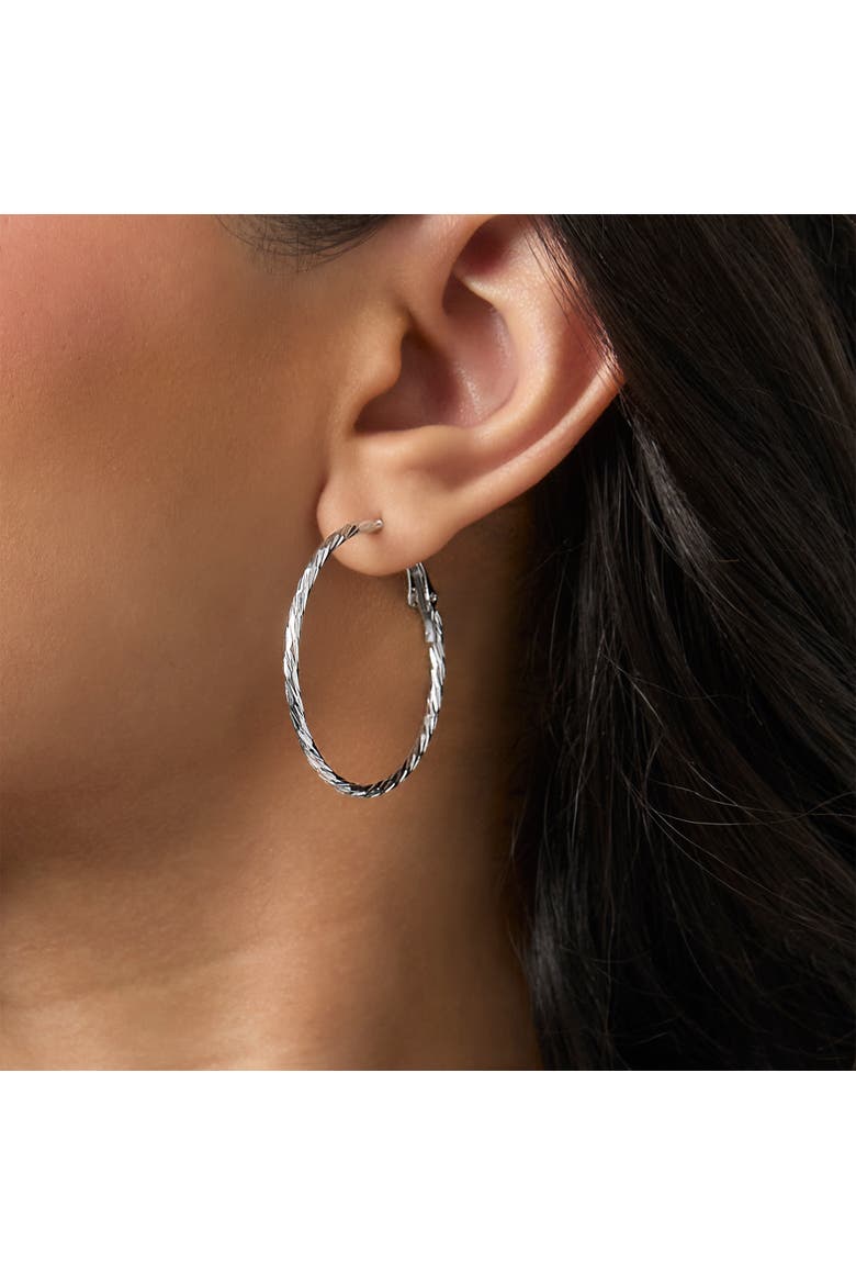 3-Piece Textured Silver-Tone Hoop Earring Set, Alternate, color, Silver