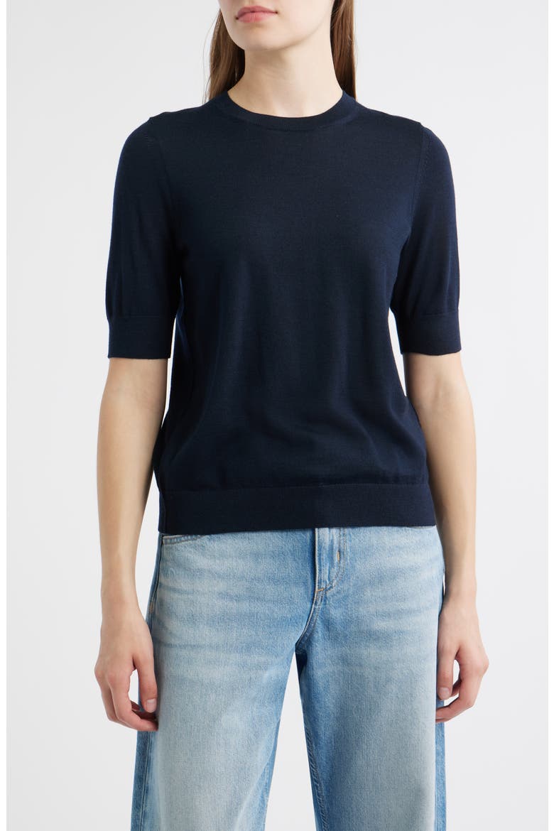 Farbella Short Sleeve Virgin Wool Sweater, Main, color, DK BU