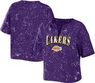WEAR by Erin Andrews Women's WEAR by Erin Andrews Purple Los Angeles Lakers Bleach Splatter Notch Neck T-Shirt