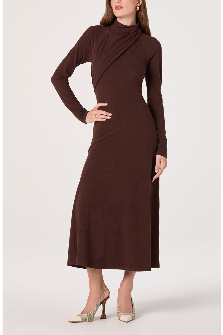 Long Sleeve Mock Neck Dress, Alternate, color, BROWN