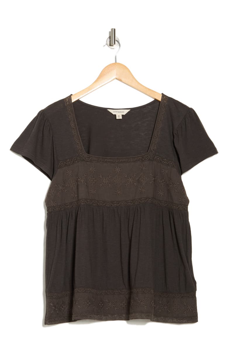 Lucky Brand Embroidered Square Neck Cotton & Modal Top, Alternate, color,