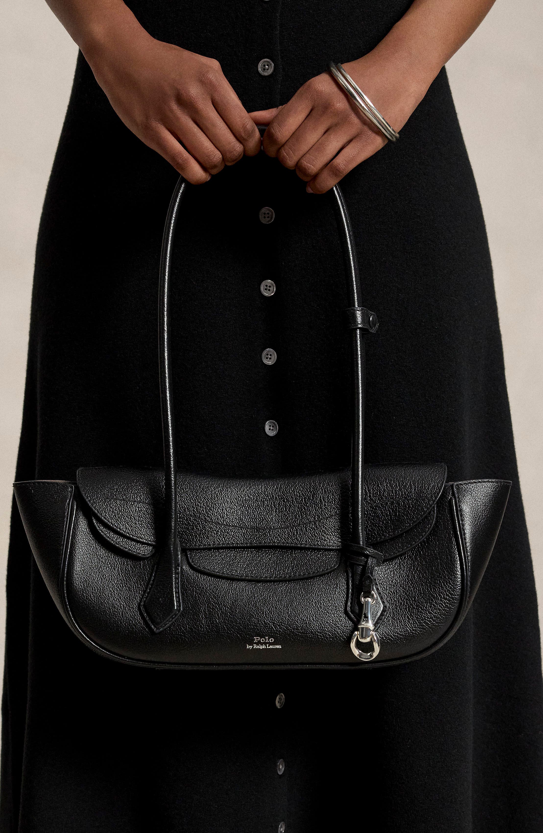 Small Polo Blaze Grained Leather Shoulder Bag, Alternate, color, BLACK