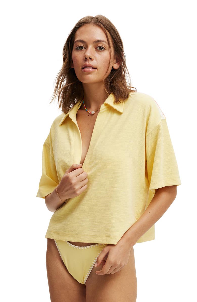 COTTON ON BODY Rib Beach Polo Top, Alternate, color, Sunshine