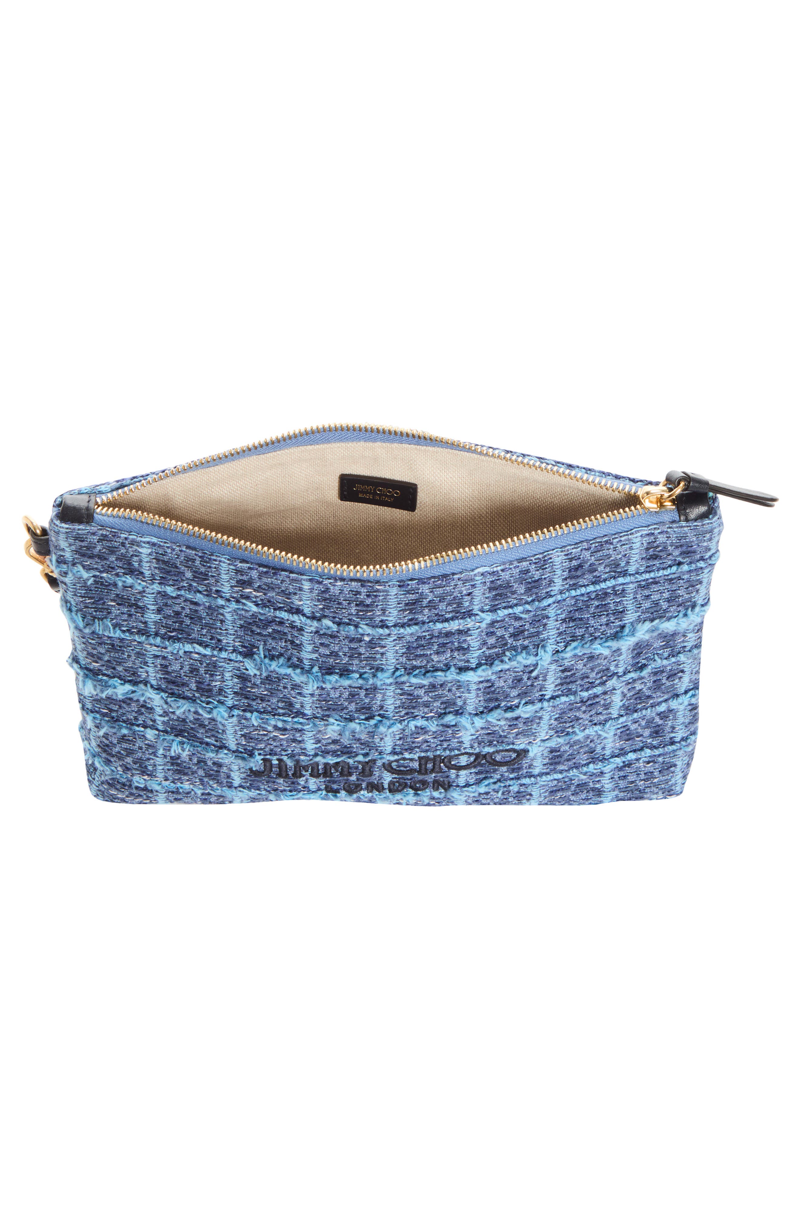 Flat Zip Pouch, Alternate, color, DENIM GRID/ LIGHT GOLD