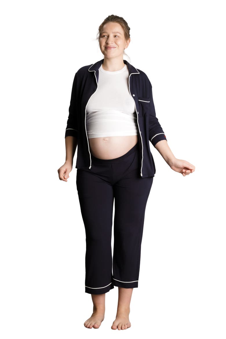 Heart On My Sleeve Maternity Pajama Set, Alternate, color, NAVY