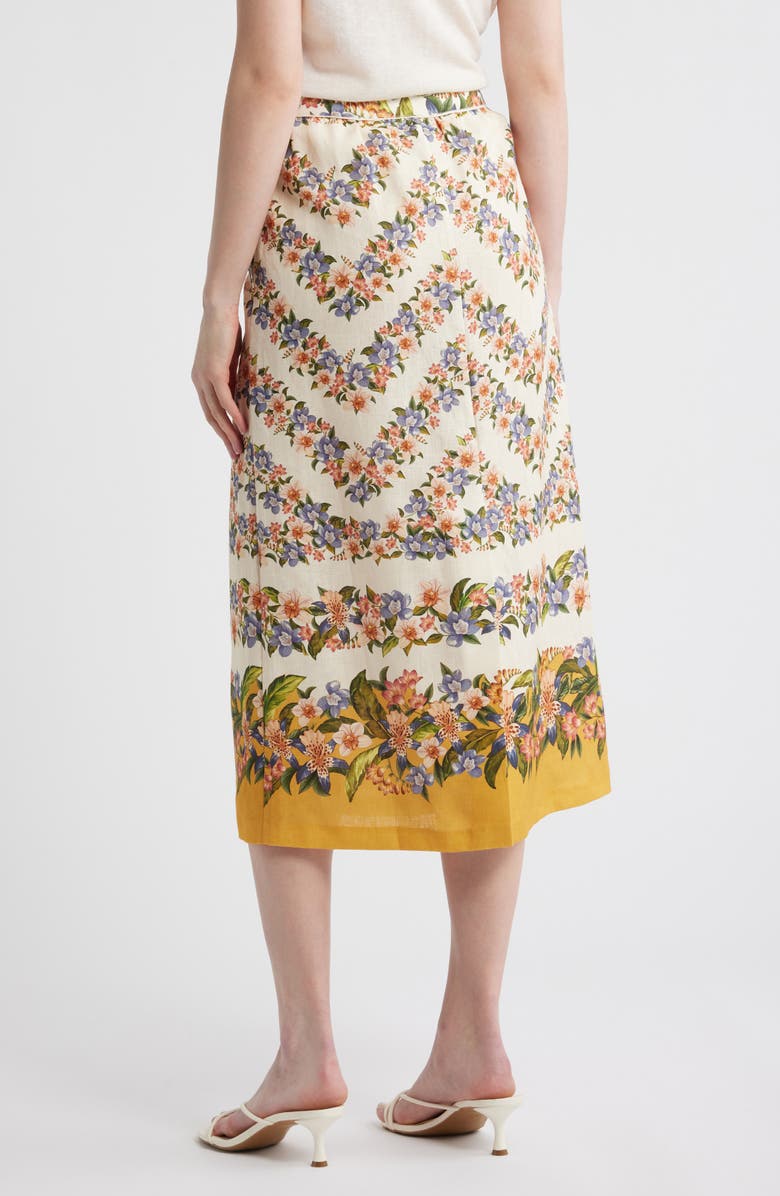 FARM Rio Floral Linen Midi Skirt, Alternate, color, Sand