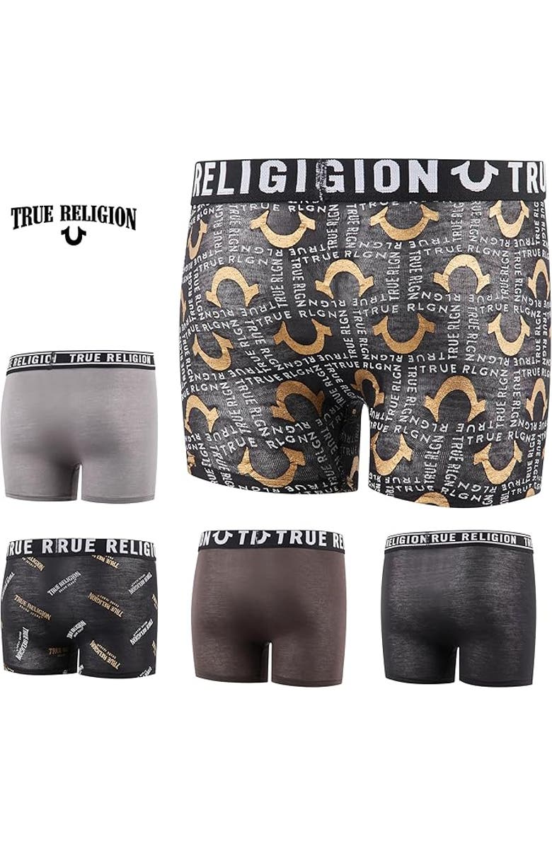 True Religion Boxer Briefs Pack of 5, Alternate, color, Grey/Black Pack