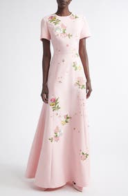 Carolina Herrera Floral Embroidered Crepe Gown