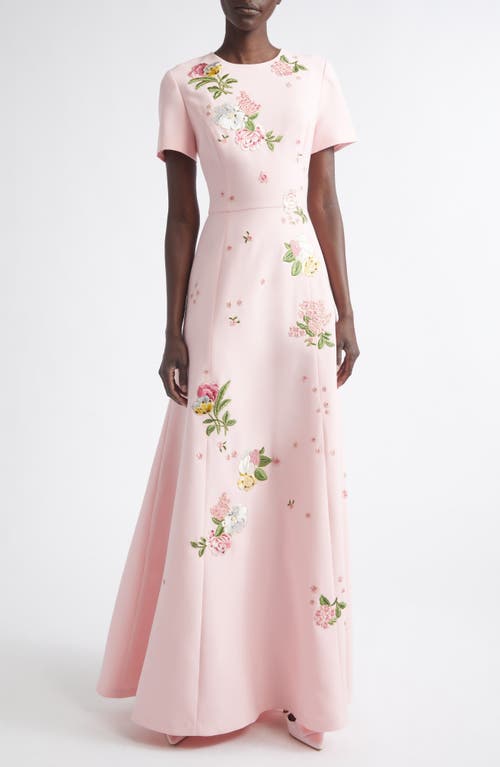 Carolina Herrera Floral Embroidered Crepe Gown in Rosewater at Nordstrom, Size 10