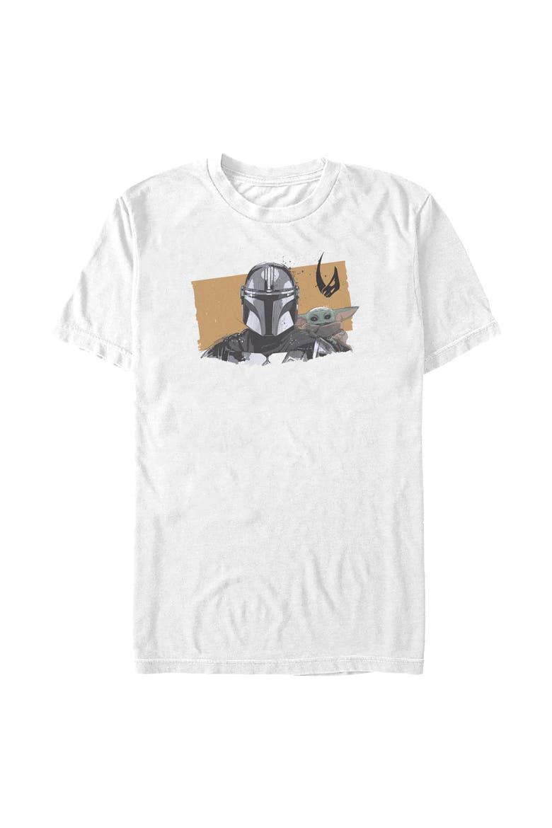 Men's Star Wars The Mandalorian and Grogu Bounty Hunter and The Child Portrait  Graphic T-Shirt, Main, color, White