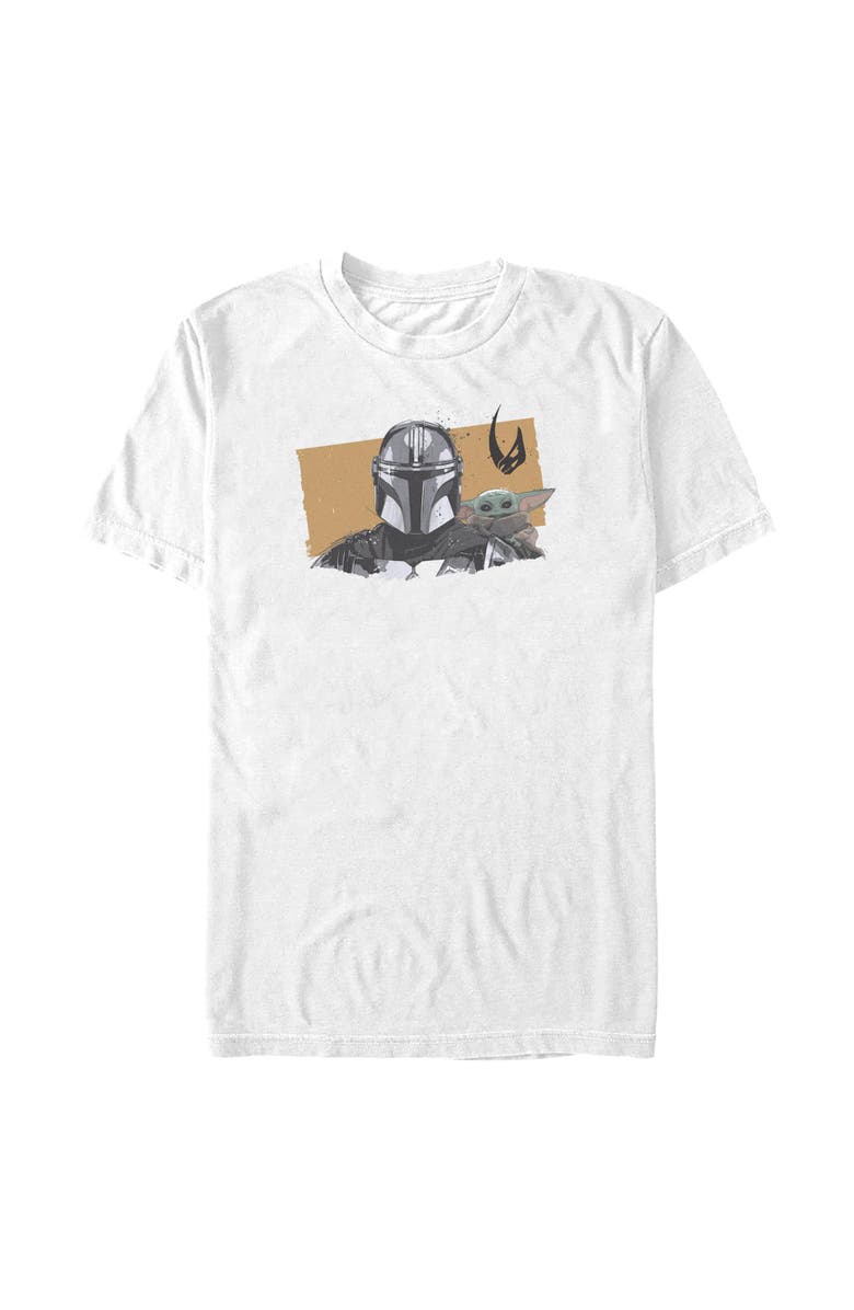 Star Wars: The Mandalorian and Grogu Men's Star Wars The Mandalorian and Grogu Bounty Hunter and The Child Portrait  Graphic T-Shirt, Main, color, White