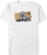 Star Wars: The Mandalorian and Grogu Men's Star Wars The Mandalorian and Grogu Bounty Hunter and The Child Portrait  Graphic T-Shirt