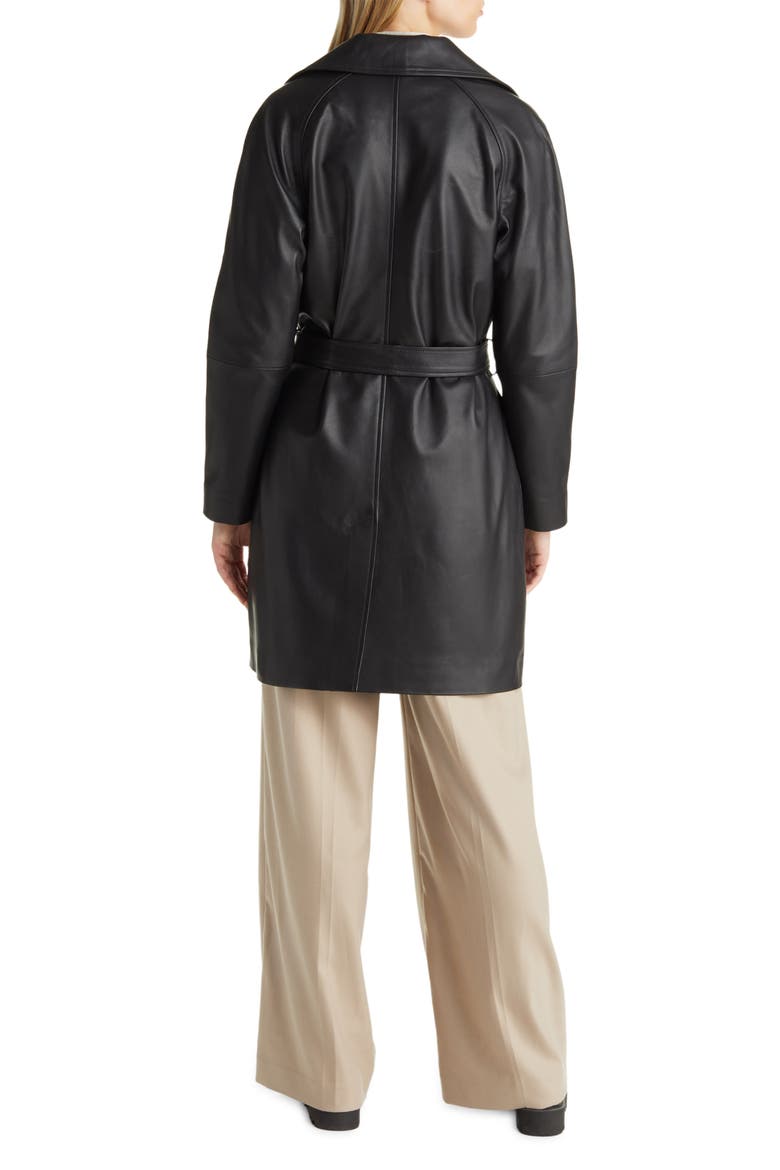 Double Breasted Leather Trench Coat, Alternate, color, BLACK