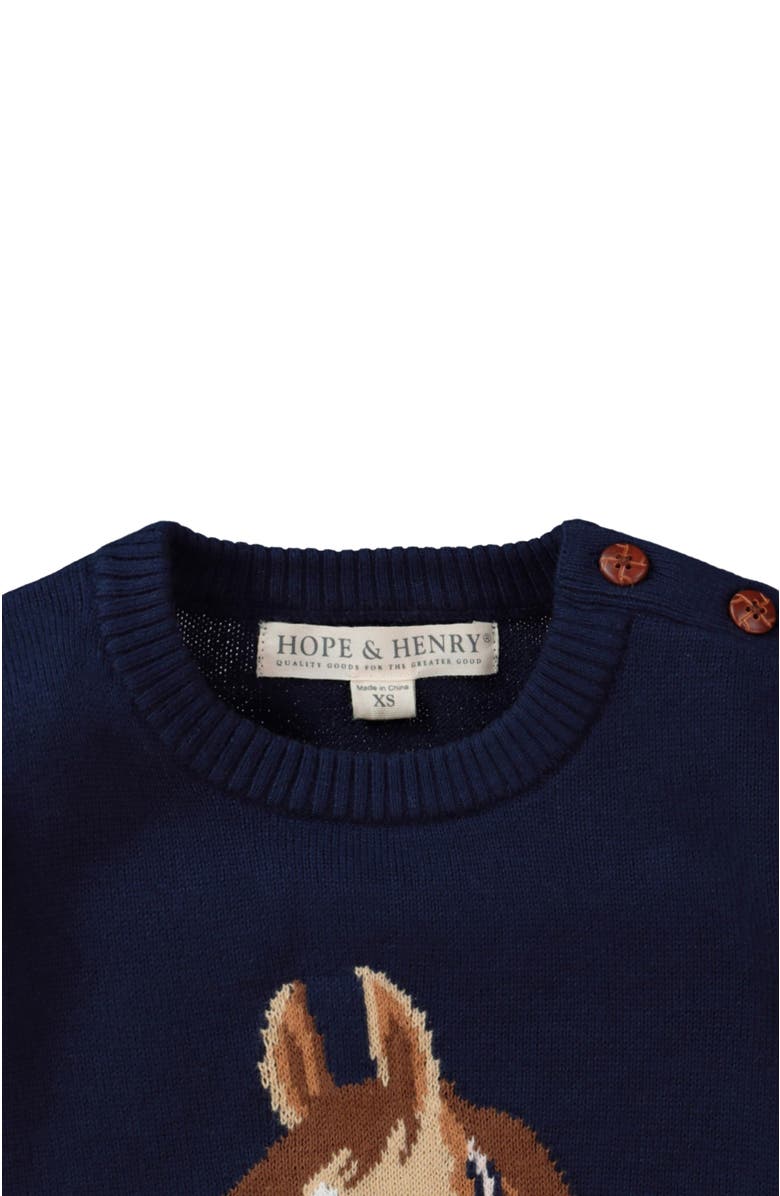 Hope & Henry Baby Girls' Organic Horse Intarsia Sweater, Infant, Alternate, color, Navy