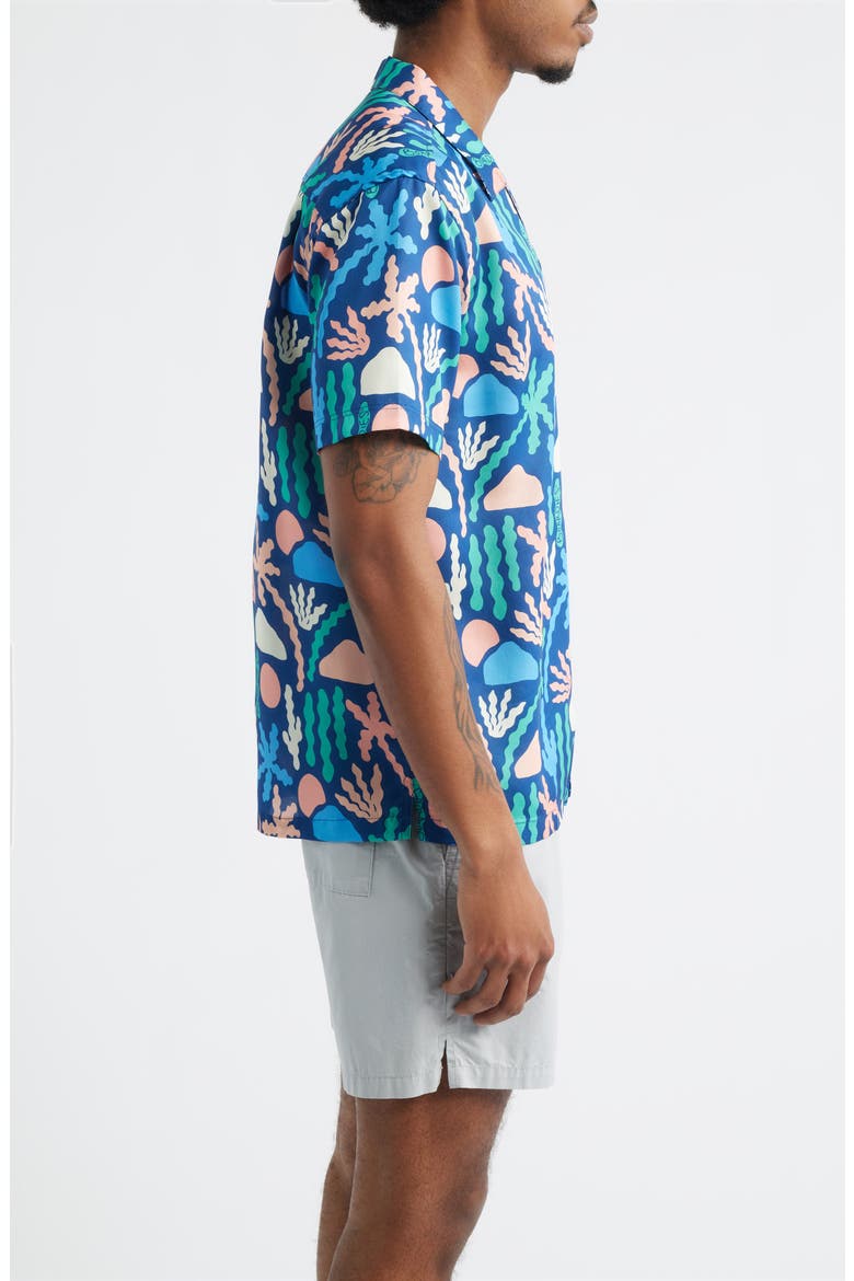Print Short Sleeve Button-Up Camp Shirt, Alternate, color, BLUE MULTI