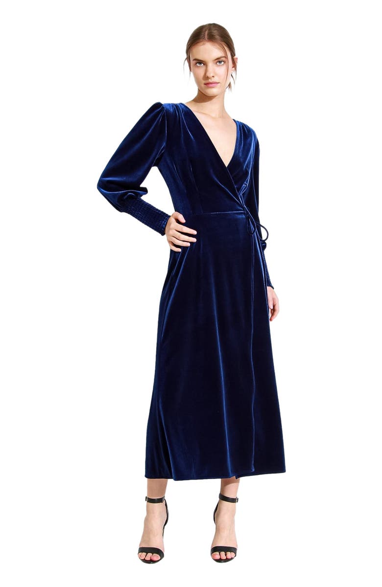 Belle & Bloom Current Mood Velvet Wrap Dress, Alternate, color, Royal Blue