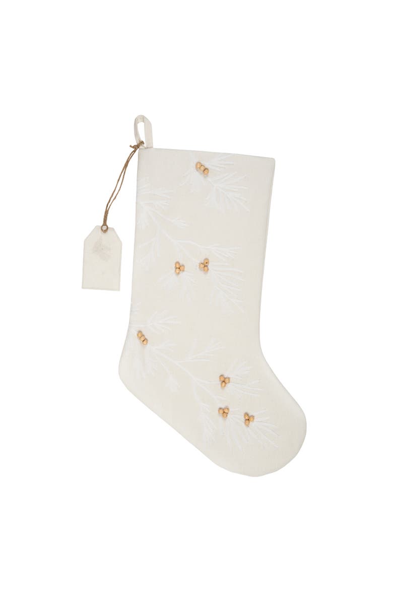 Bronze Berry Beads on Woven Branches Tagged Christmas Stocking, Main, color, White