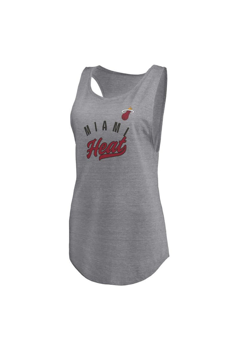 Women's Fanatics Heathered Gray Miami Heat Quality Time Open Scoop Neck Tri-Blend Tank Top, Alternate, color, Heather Gray