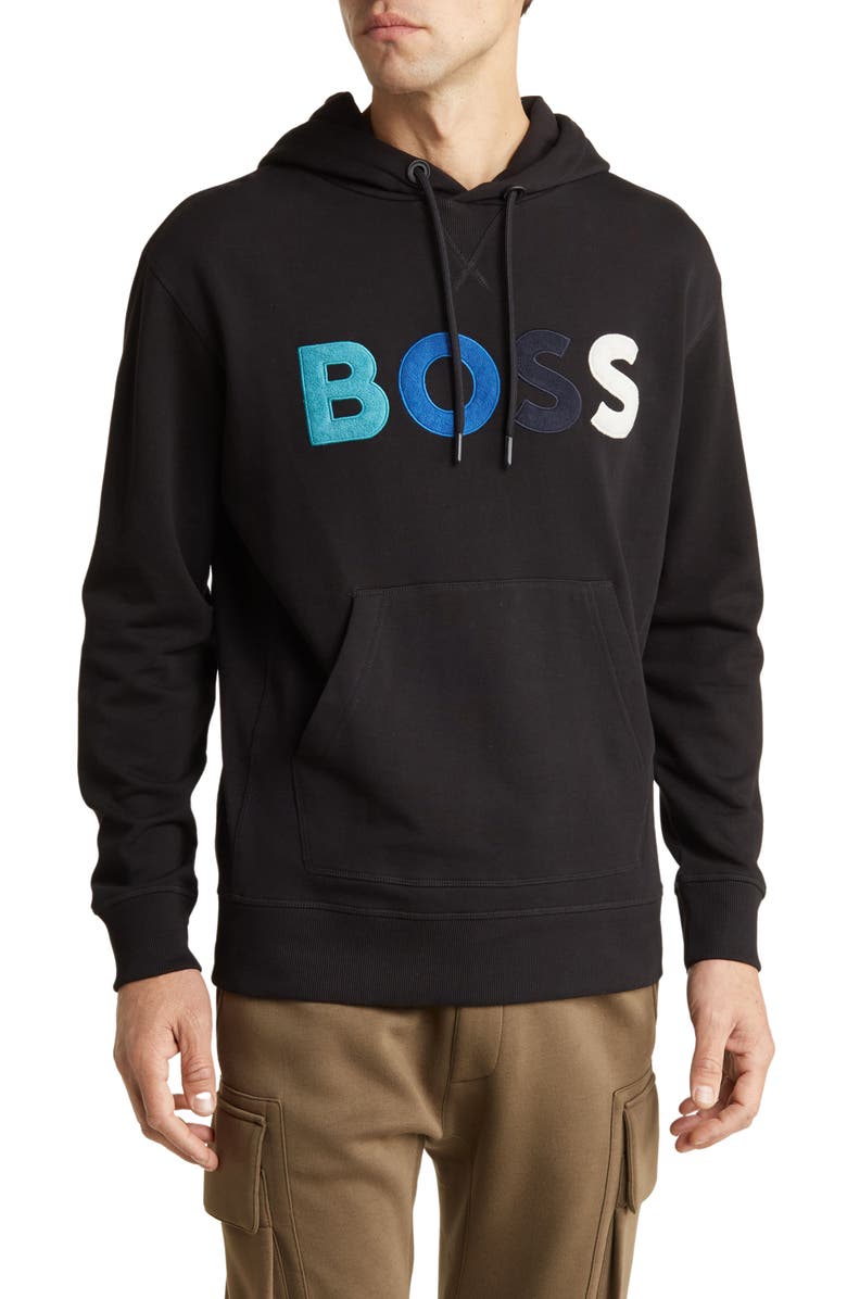 BOSS We Color Fleece Pullover Hoodie, Main, color, Black