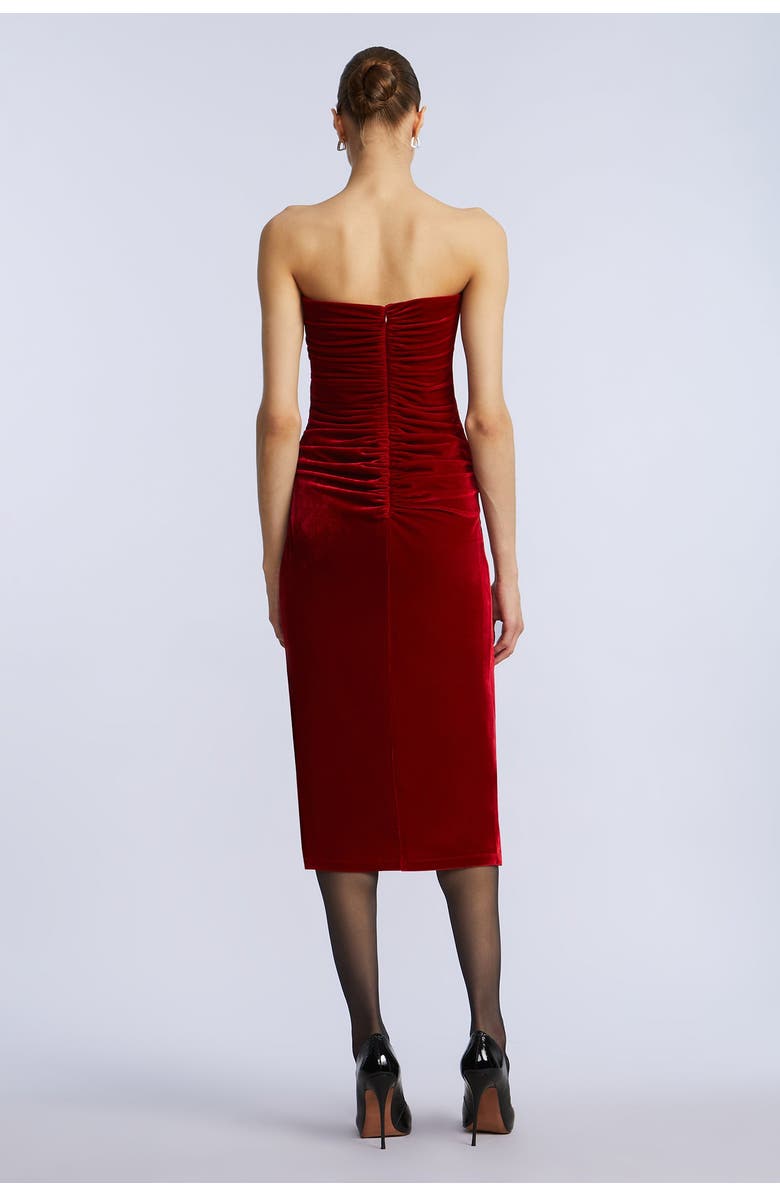 BCBGMAXAZRIA Strapless Velvet Ruffle Dress, Alternate, color, Chilli Pepper
