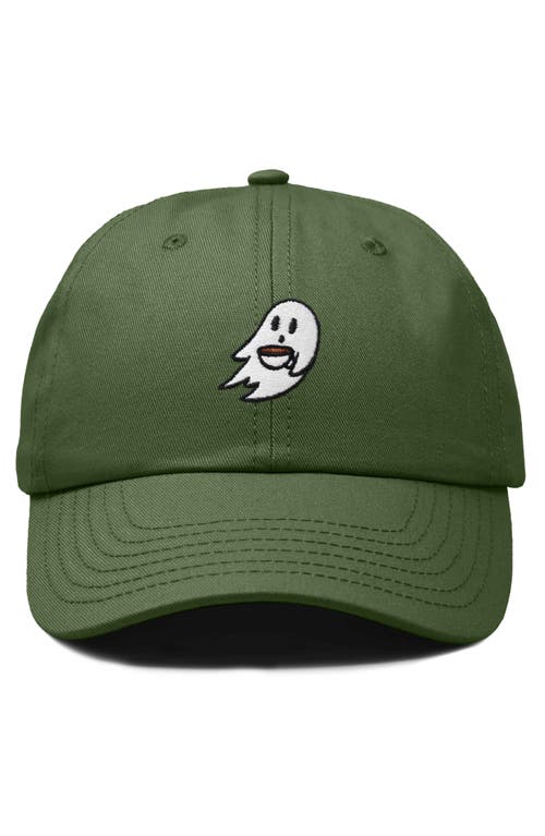 Dalix Coffee Ghost Embroidered Hat In Olive