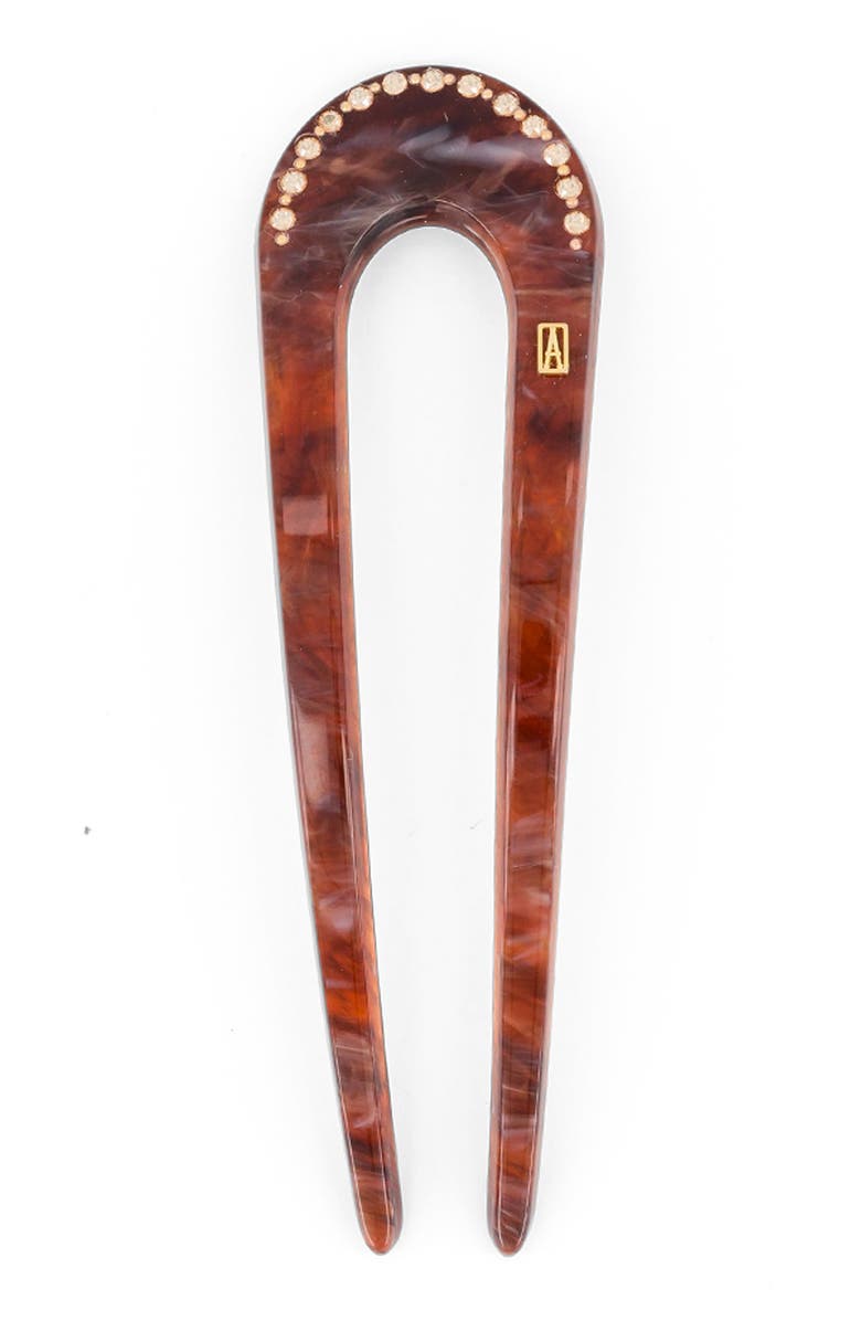 Alexandre de Paris Jaspee Acetate and Strass Hair Pin, Main, color, Brown