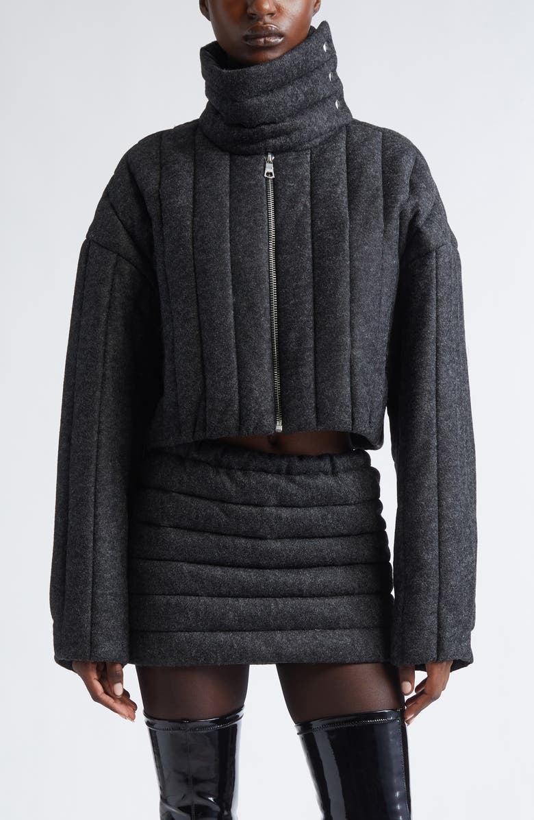 LaQuan Smith Quilted Funnel Neck Jacket, Main, color, Grey