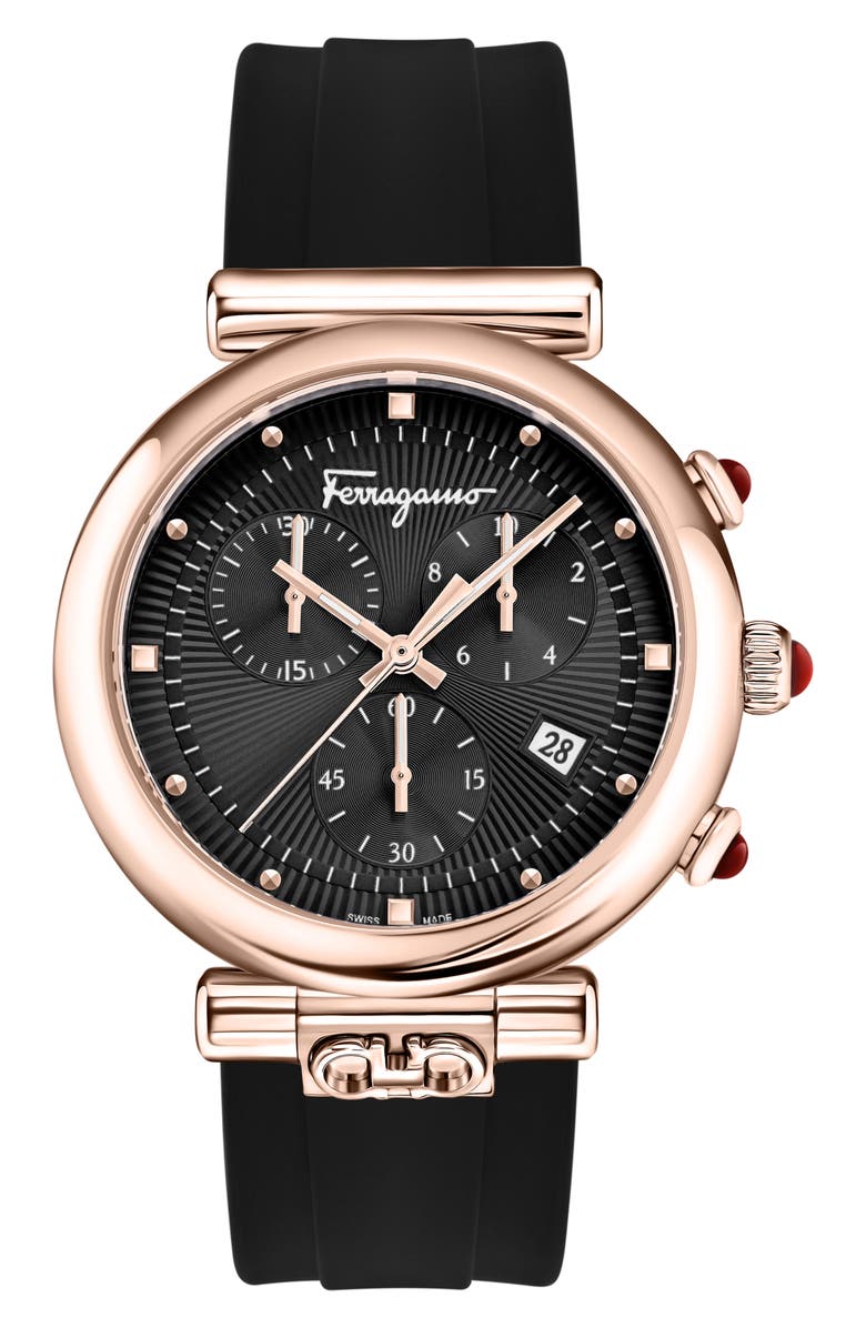 FERRAGAMO Ora Silicone Strap Watch, 40mm, Main, color, Rosegold