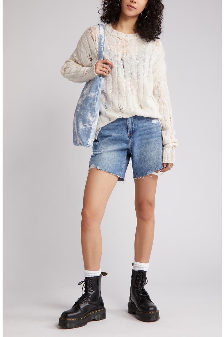 Distressed Cable Stitch Sweater, Main, color, WHITE