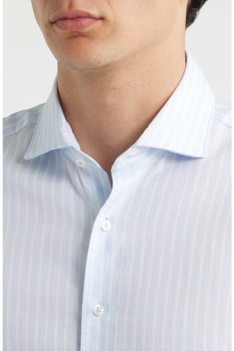 Slim Fit Stripe Non-Iron Cotton & Linen Dress Shirt, Alternate, color, LIGHT BLUE