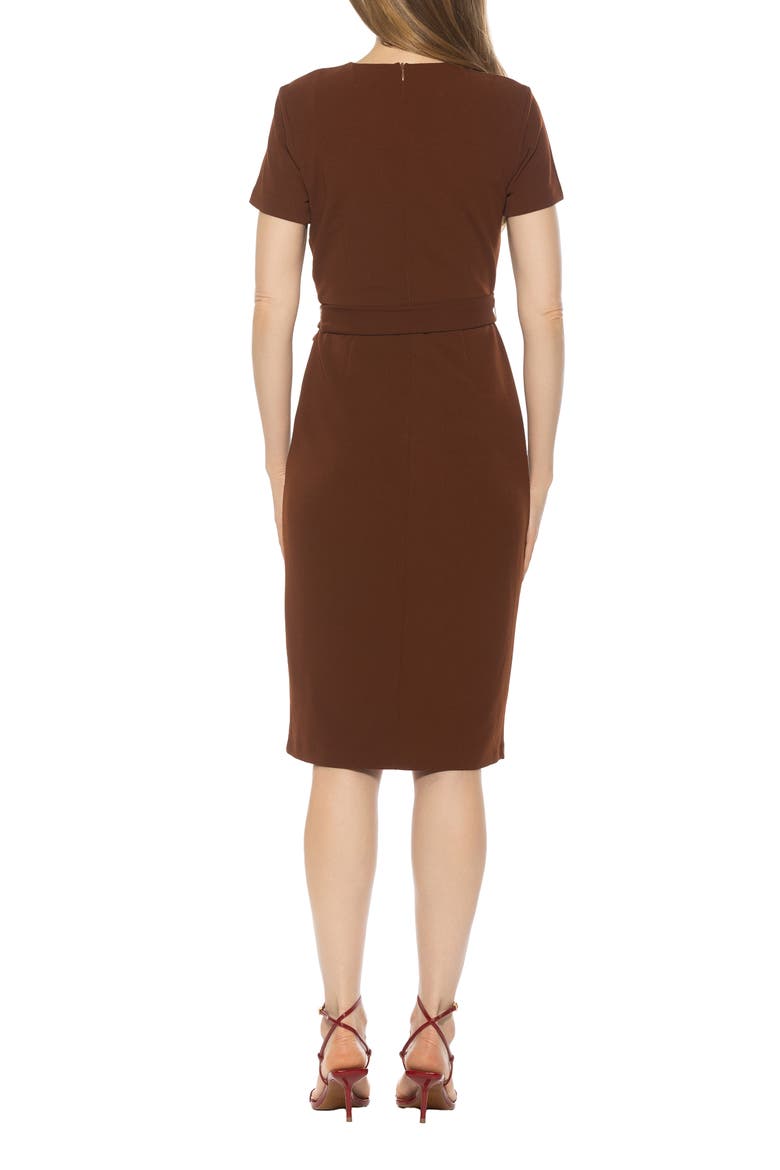 Zyra Short Sleeve Tie Waist Sheath Dress, Alternate, color, BROWN