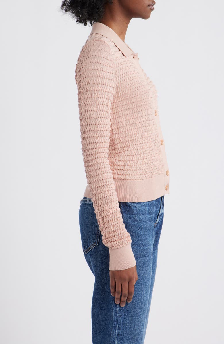 FRAME The Smocked Silk & Cotton Cardigan, Alternate, color, Light Pink