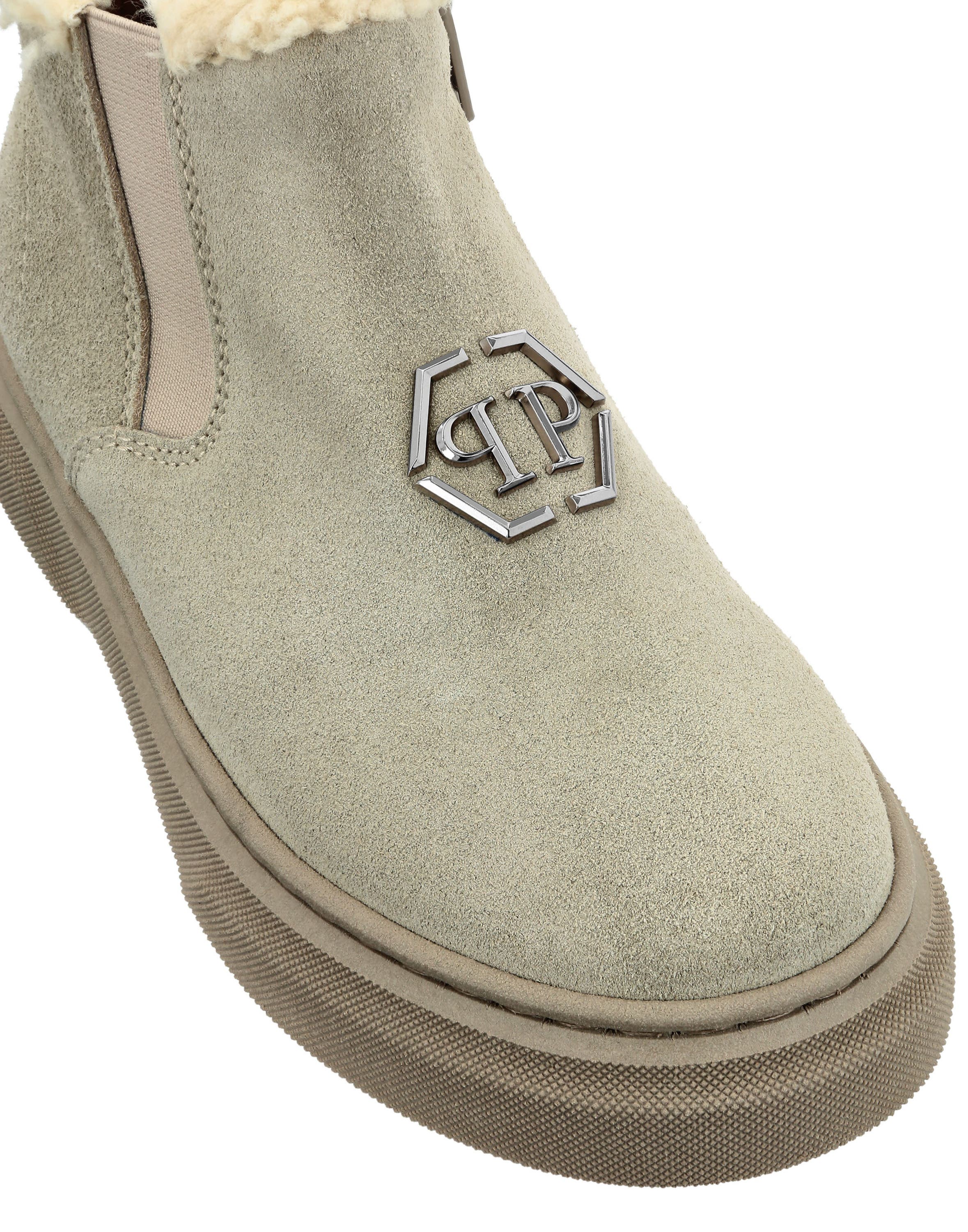 Eco Shearling Suede Anckle Boots Girl, Alternate, color, beige