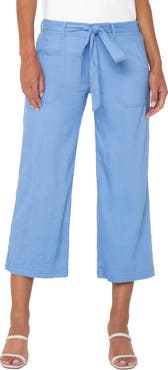 Liverpool Los Angeles Belted Crop Wide Leg Linen Blend Pants
