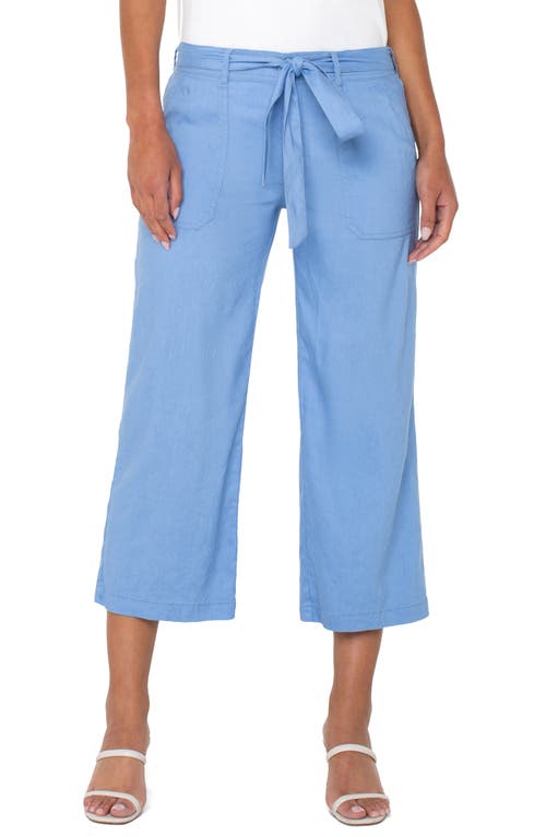 Liverpool Los Angeles Belted Crop Wide Leg Linen Blend Pants in Chambray Blue  product