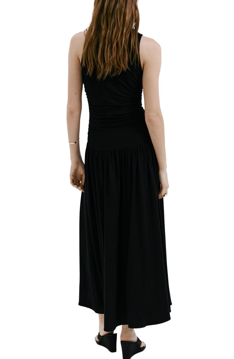 MANGO Ruched Sleeveless Maxi Dress, Alternate, color, Black