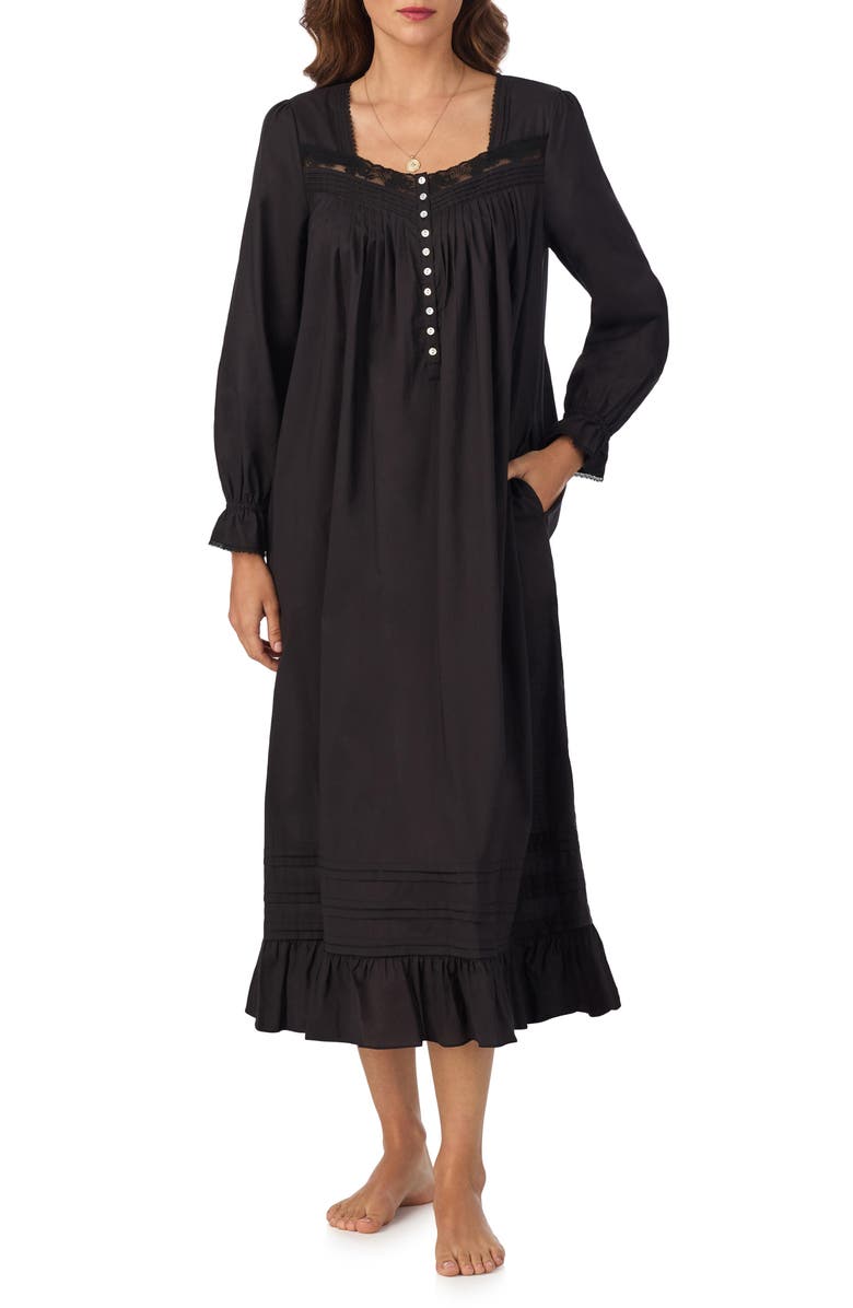 Eileen West Lace Trim Ballet Nightgown, Main, color, Black