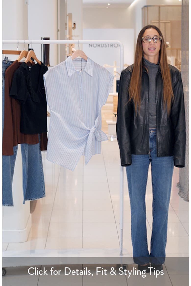 Knotted Stripe Cap Sleeve Button-Up Shirt video